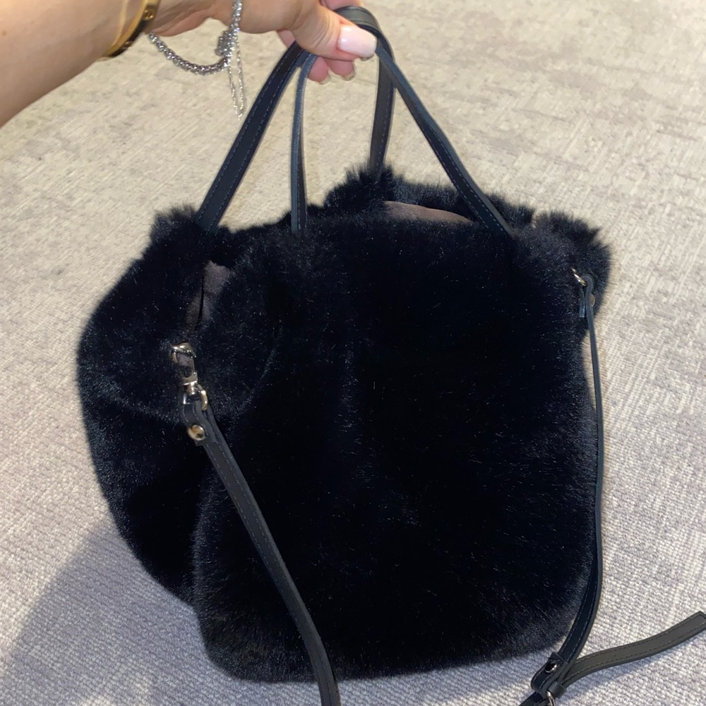 Faux Fur Top Handle Cross Body Purse